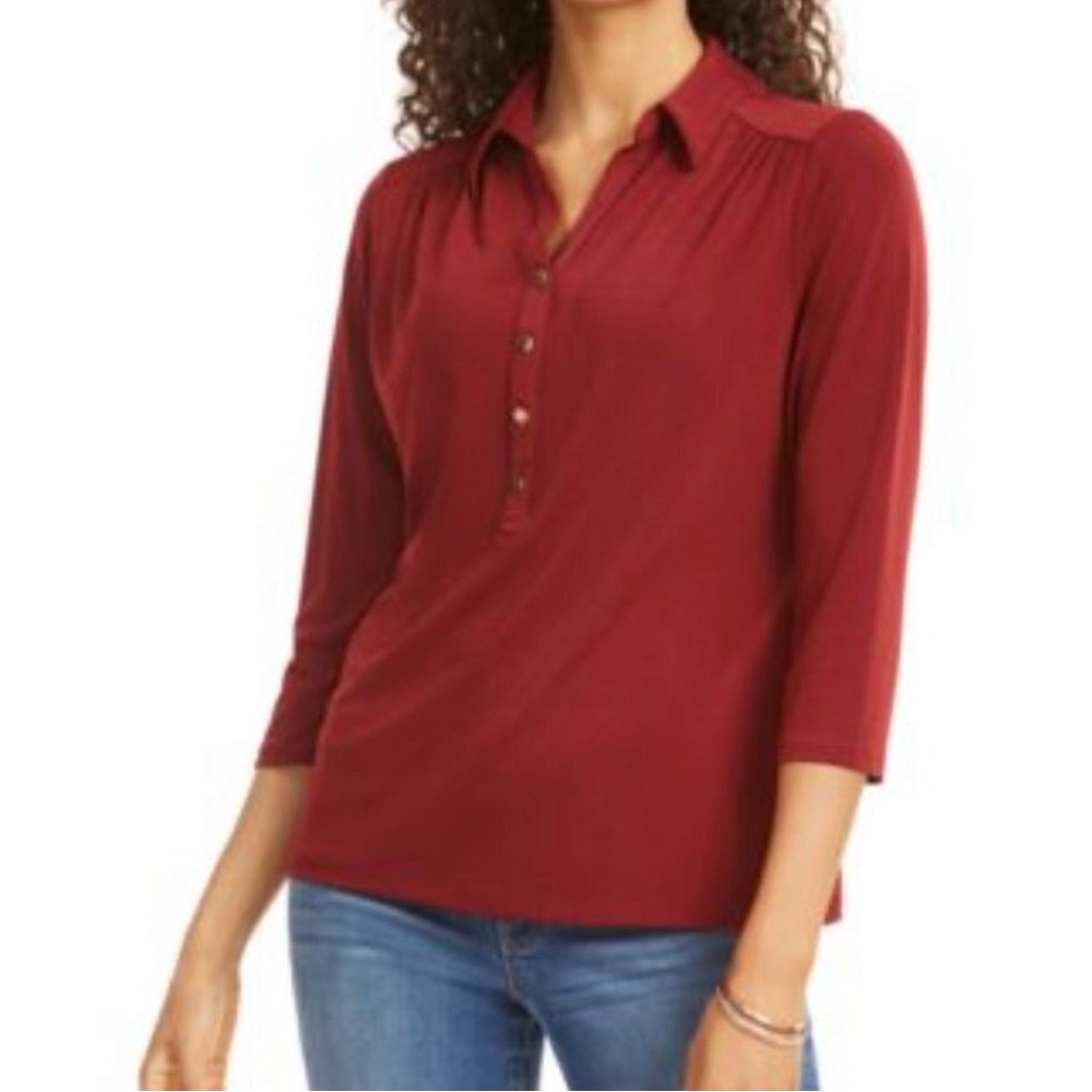 Charter Club Red Button-Front Polo Blouse